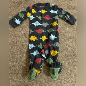 🌺 Carter’s Fleece Dinosaur Print One Piece Pajama sleeper bodysuit snaps 0-3M